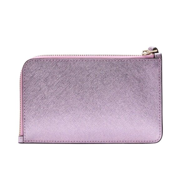 New Kate Spade Lucy Metallic Leather Small L-zip Wristlet  New Kate Spade Lucy Metallic Leather Small L-zip Wristlet Quartz Pink